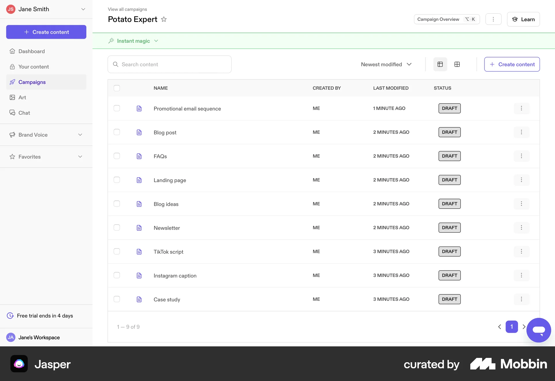 Jasper Web screen containing Table UI element