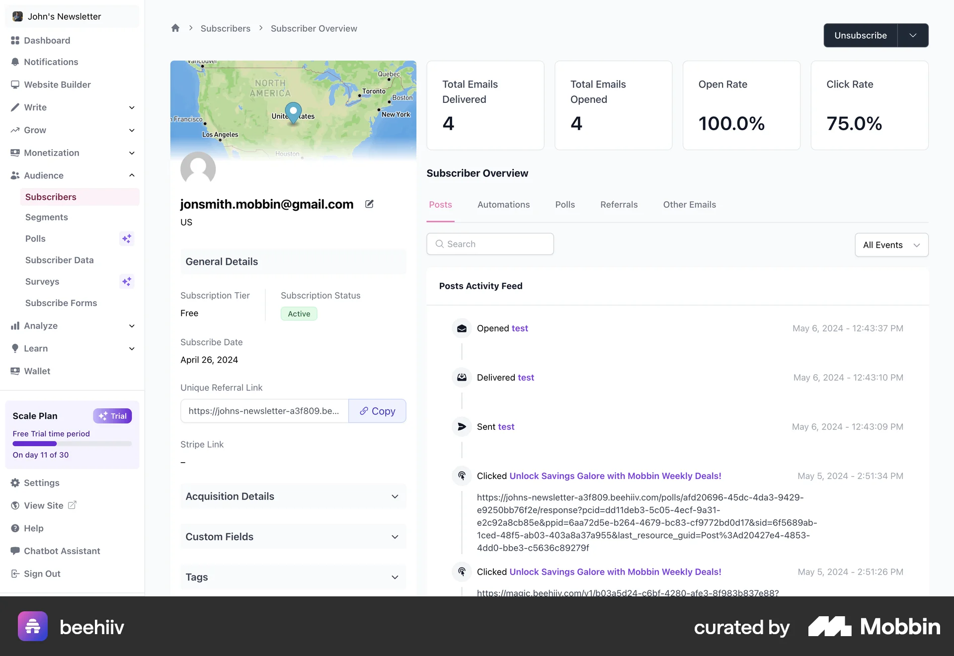 beehiiv Web screen containing Breadcrumbs UI element