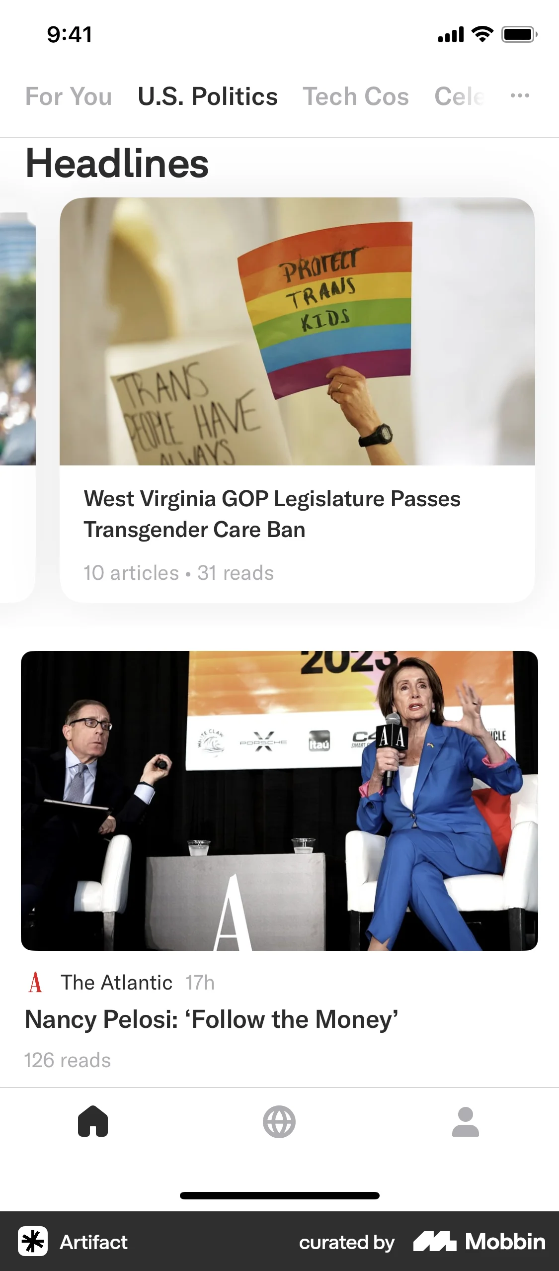 Artifact iOS News Feed screen