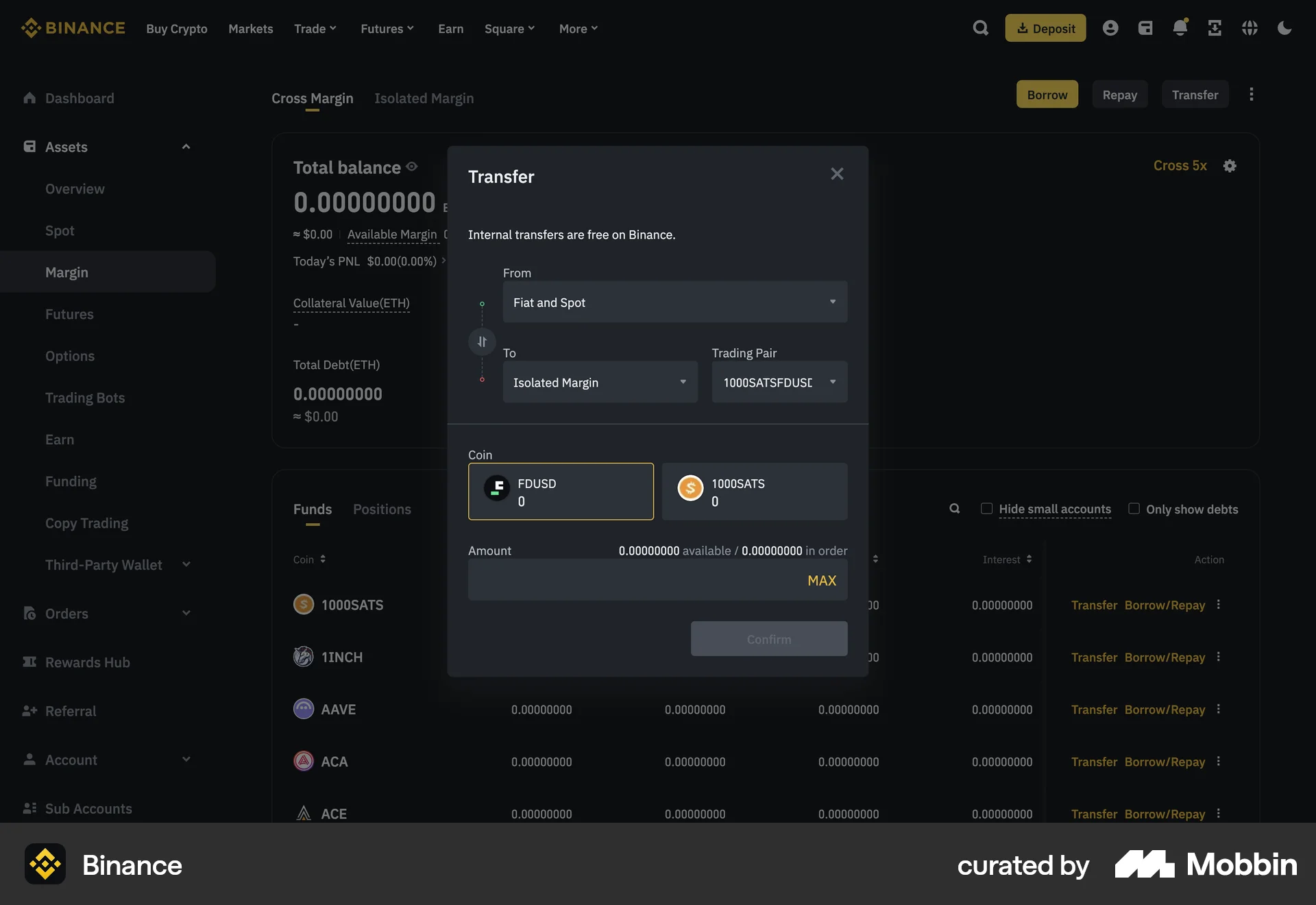 Binance Web Transfer & Send Money screen