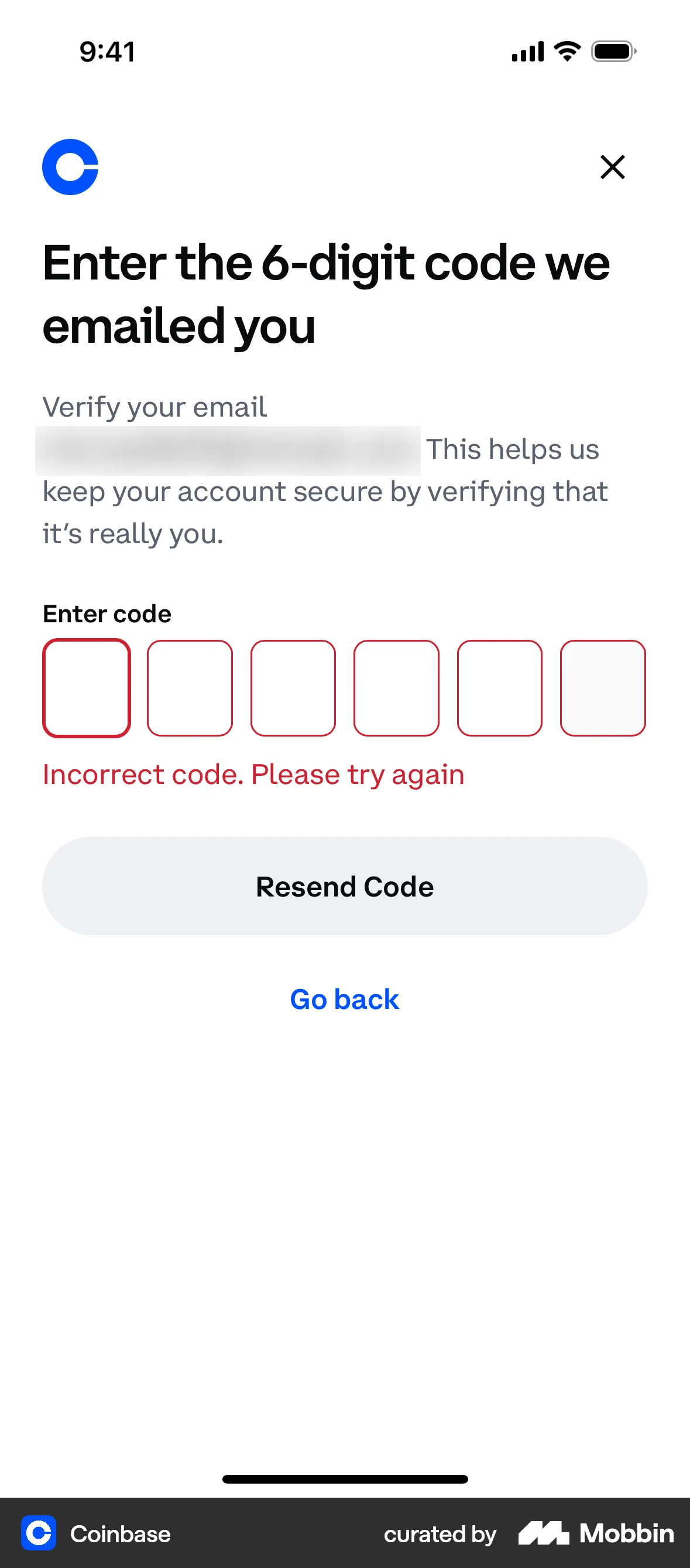 Coinbase iOS Error screen