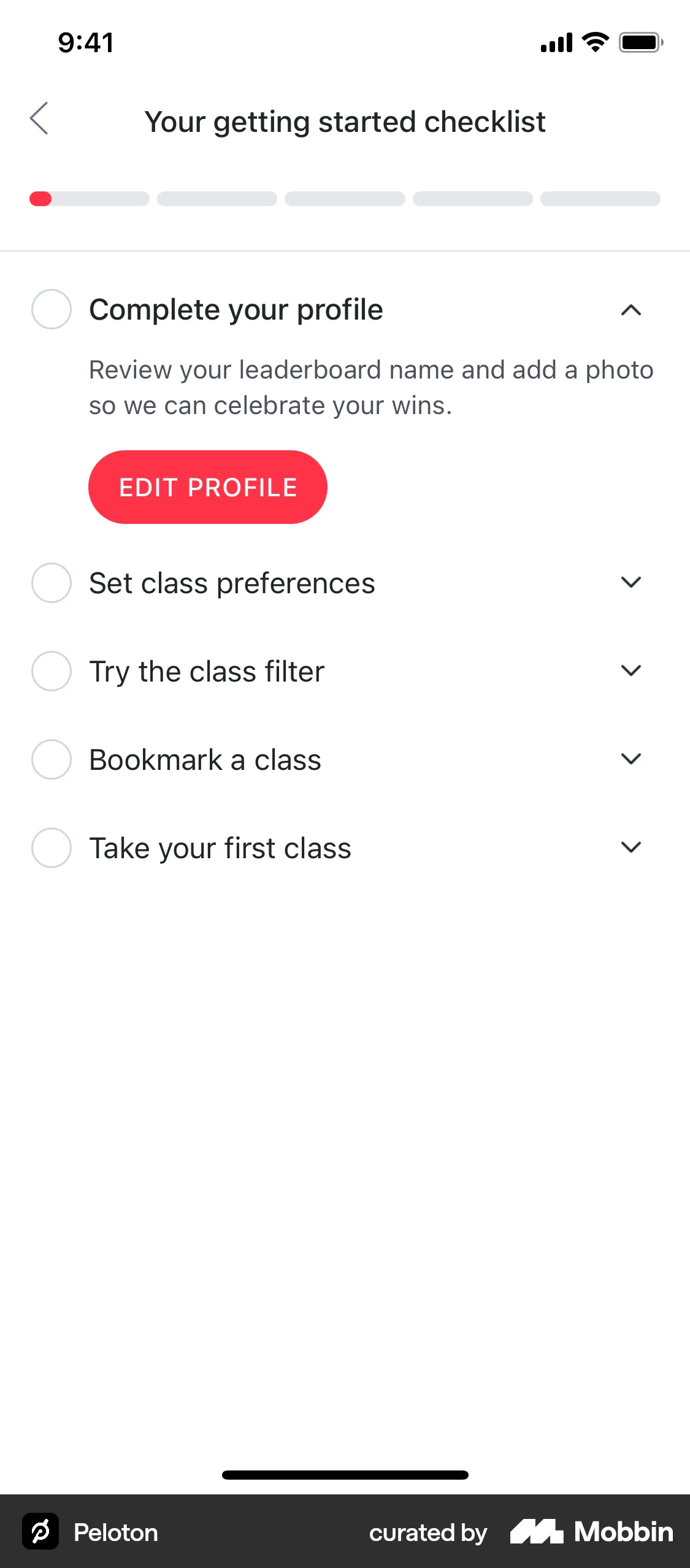 Peloton iOS screen containing Accordion UI element