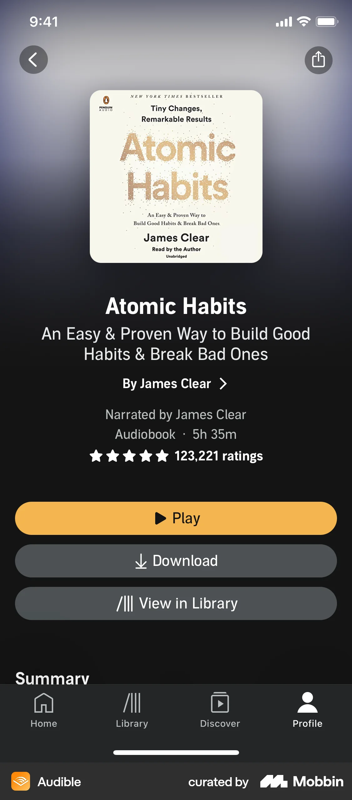 Audible iOS Song & Podcast Detail screen