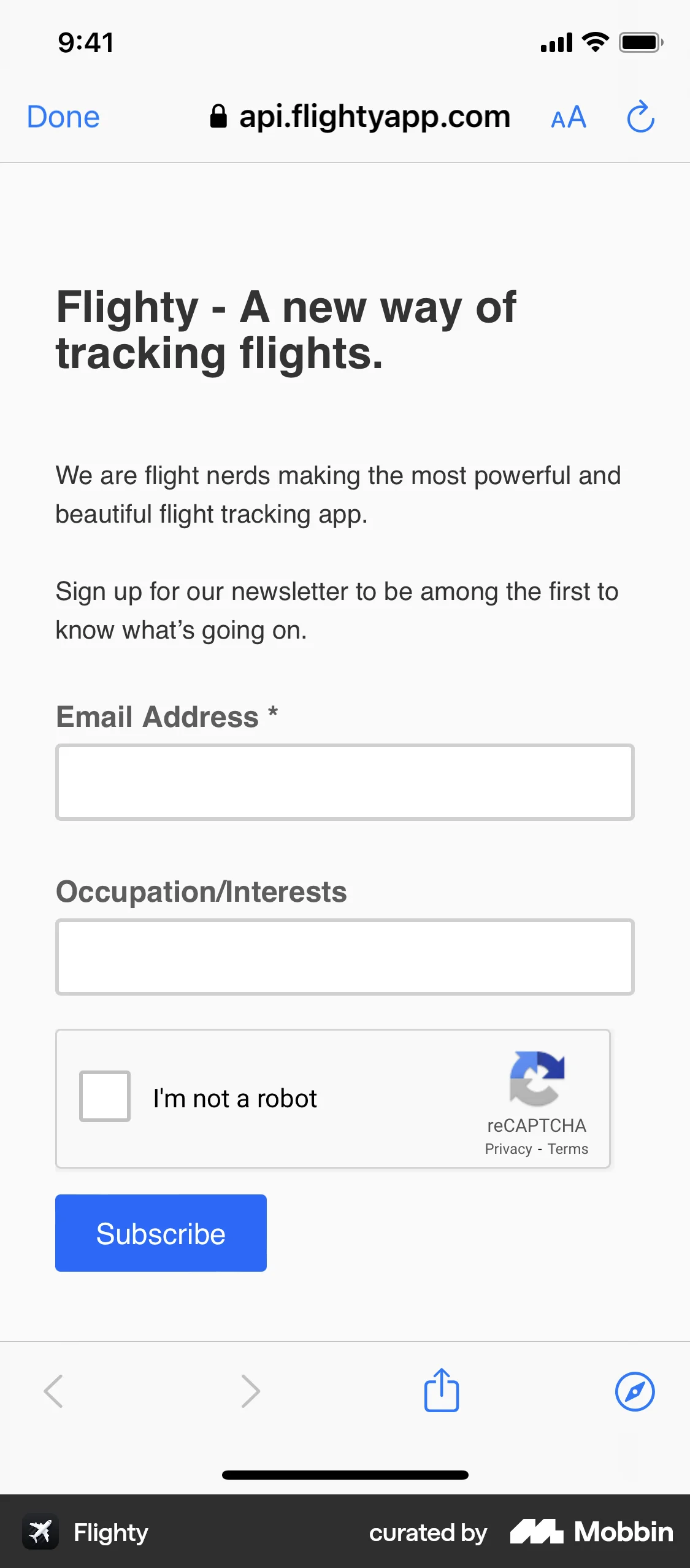 Flighty iOS Follow & Subscribe screen