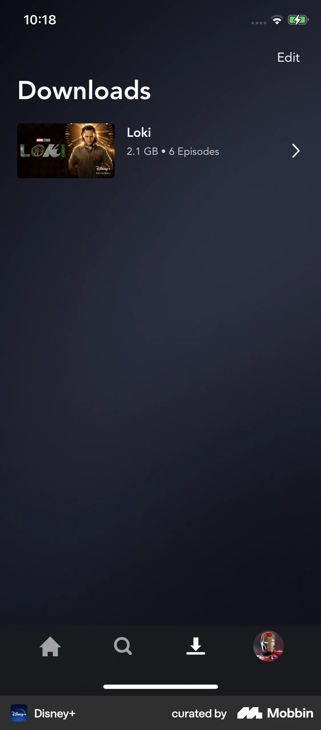 Disney+ iOS Downloads & Available Offline screen