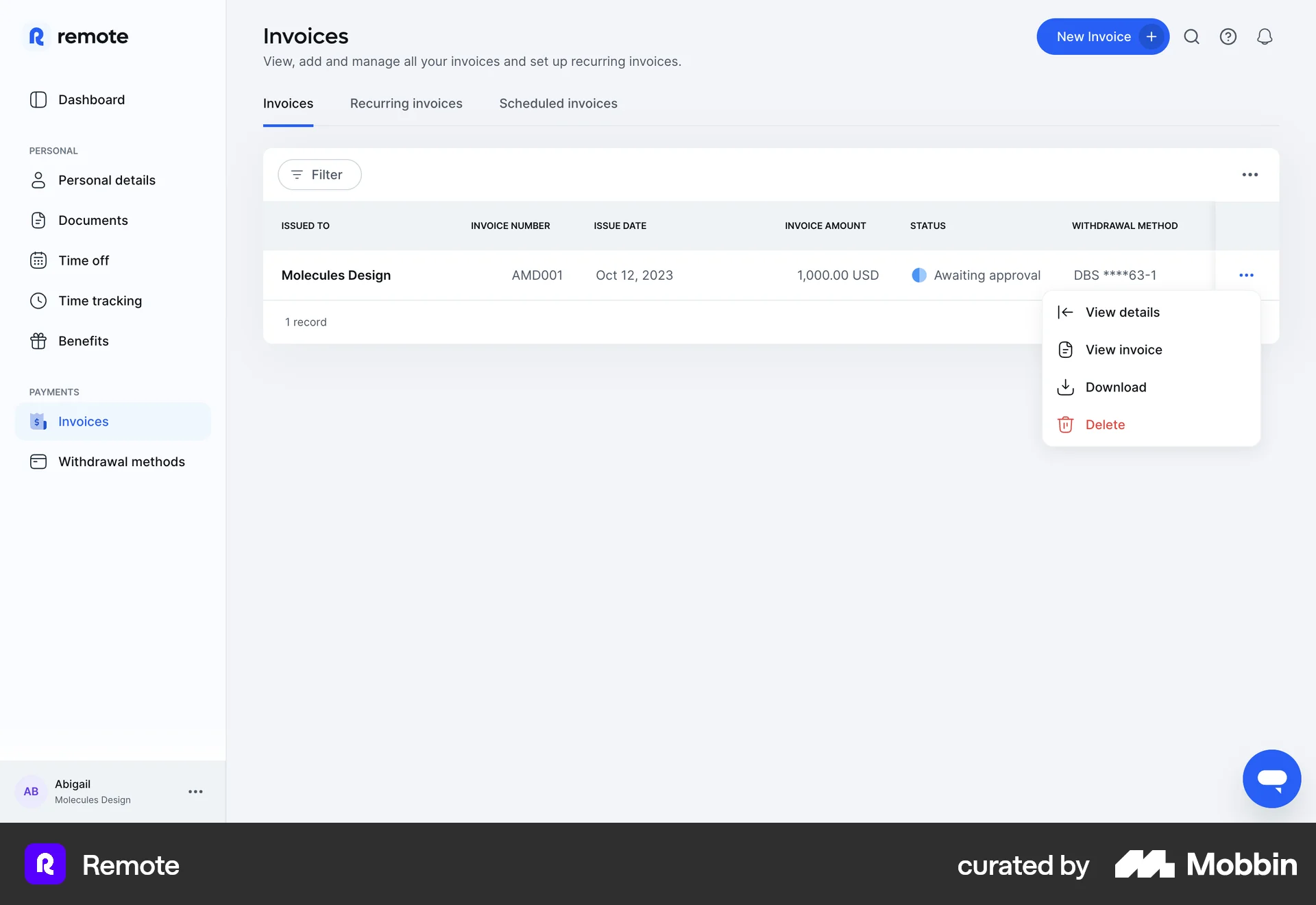 Remote Web Action Option screen