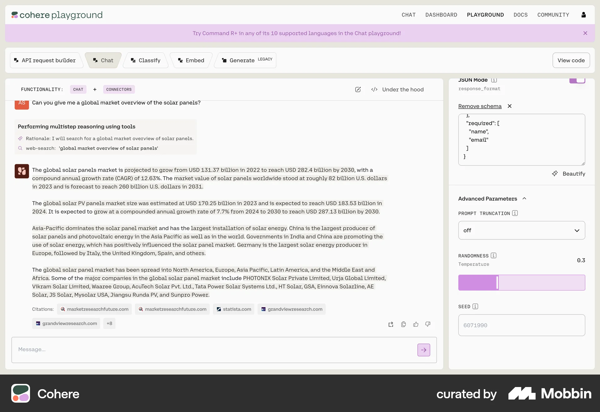 Cohere Web screen containing Slider UI element