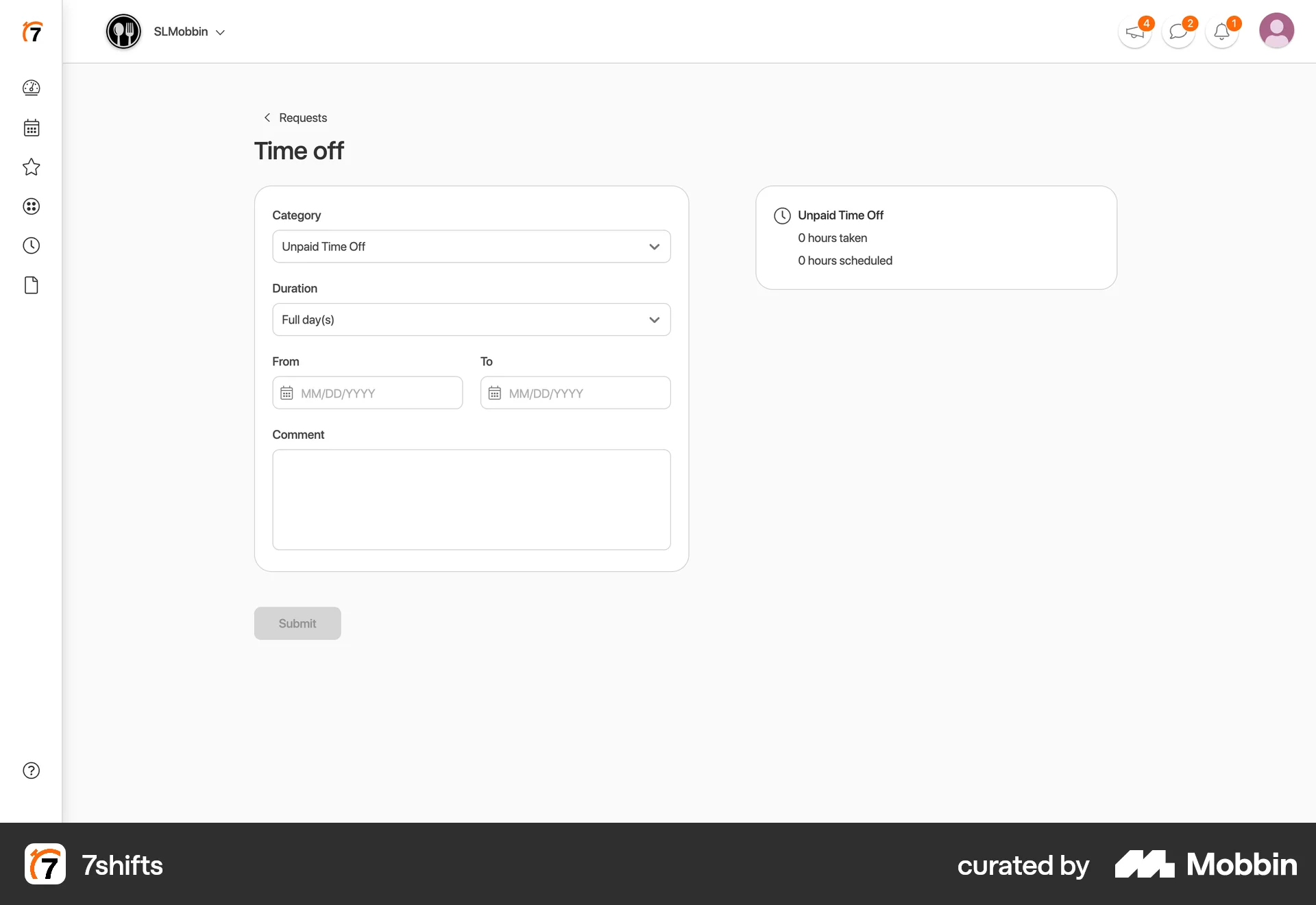 7shifts Web Web Form UI screen