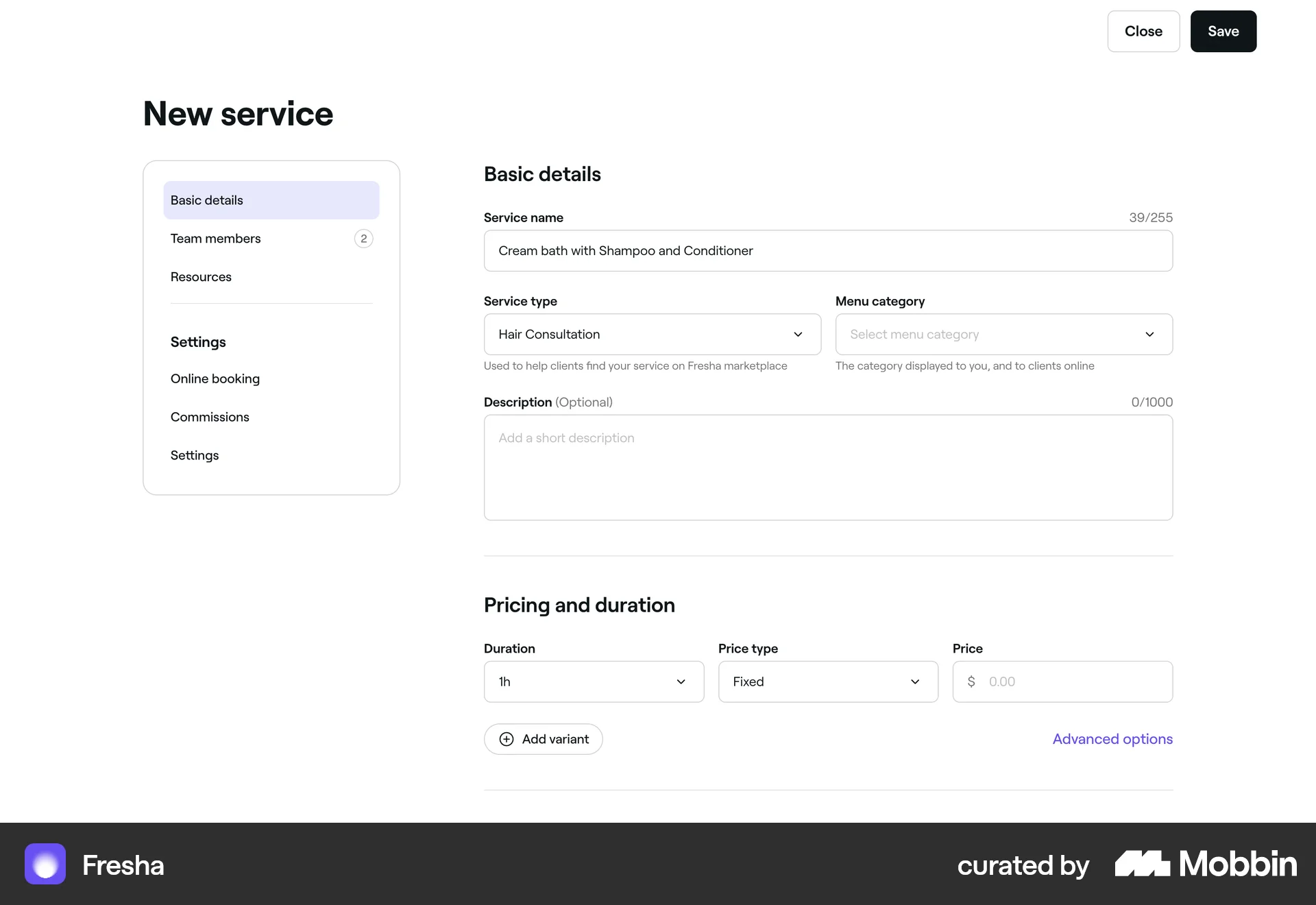 Fresha Web Web Form UI screen