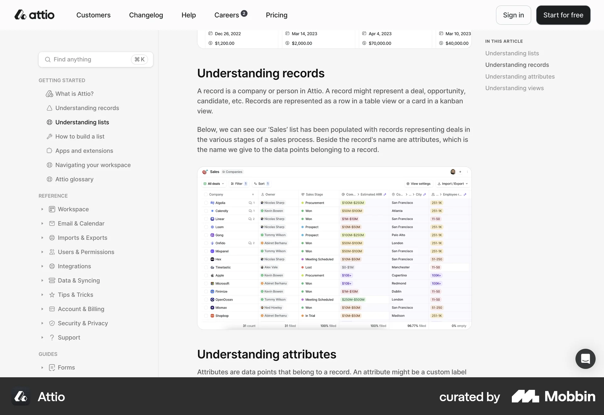 Attio Web Article Detail screen