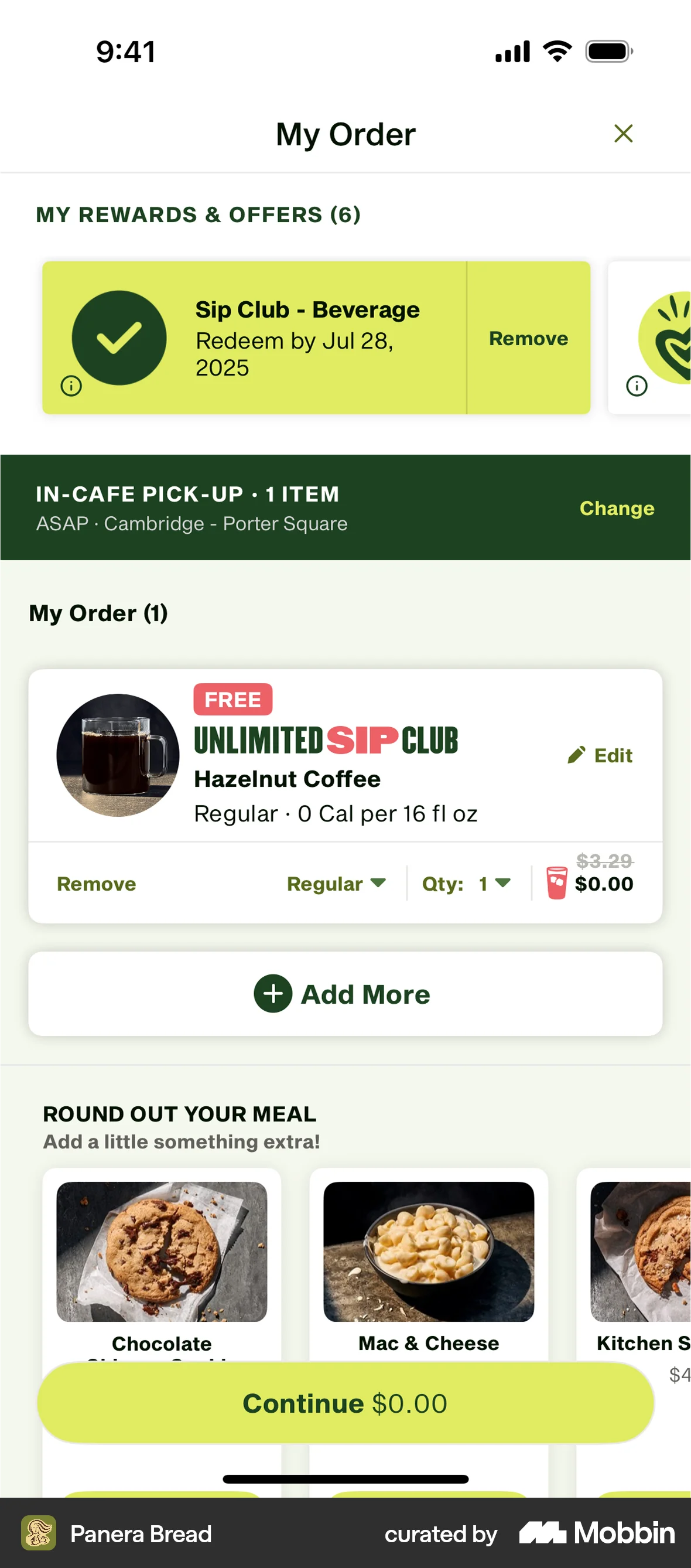Panera Bread iOS screen containing Full-Screen Overlay UI element