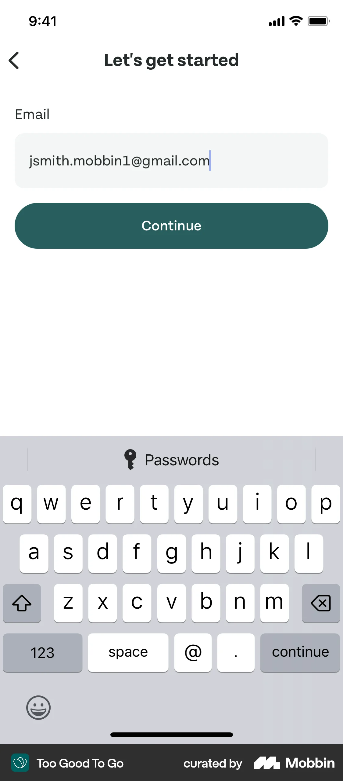 Too Good To Go iOS Signup screen