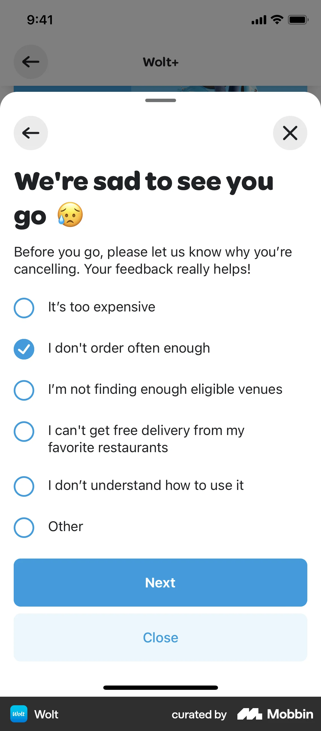 Wolt Delivery iOS Feedback screen