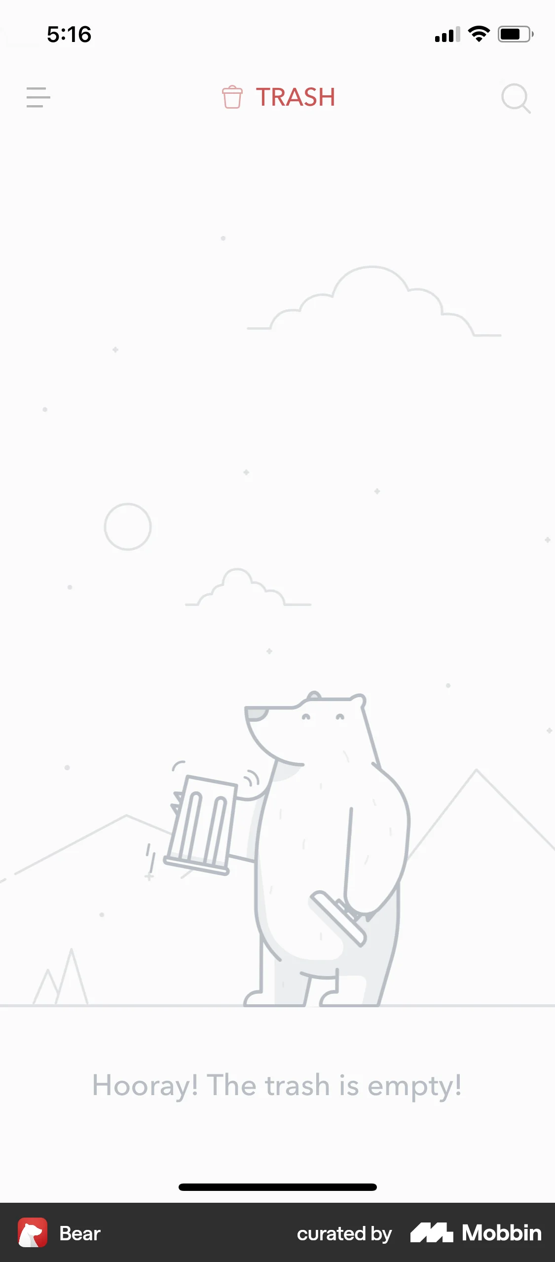 Bear iOS Trash & Archive screen