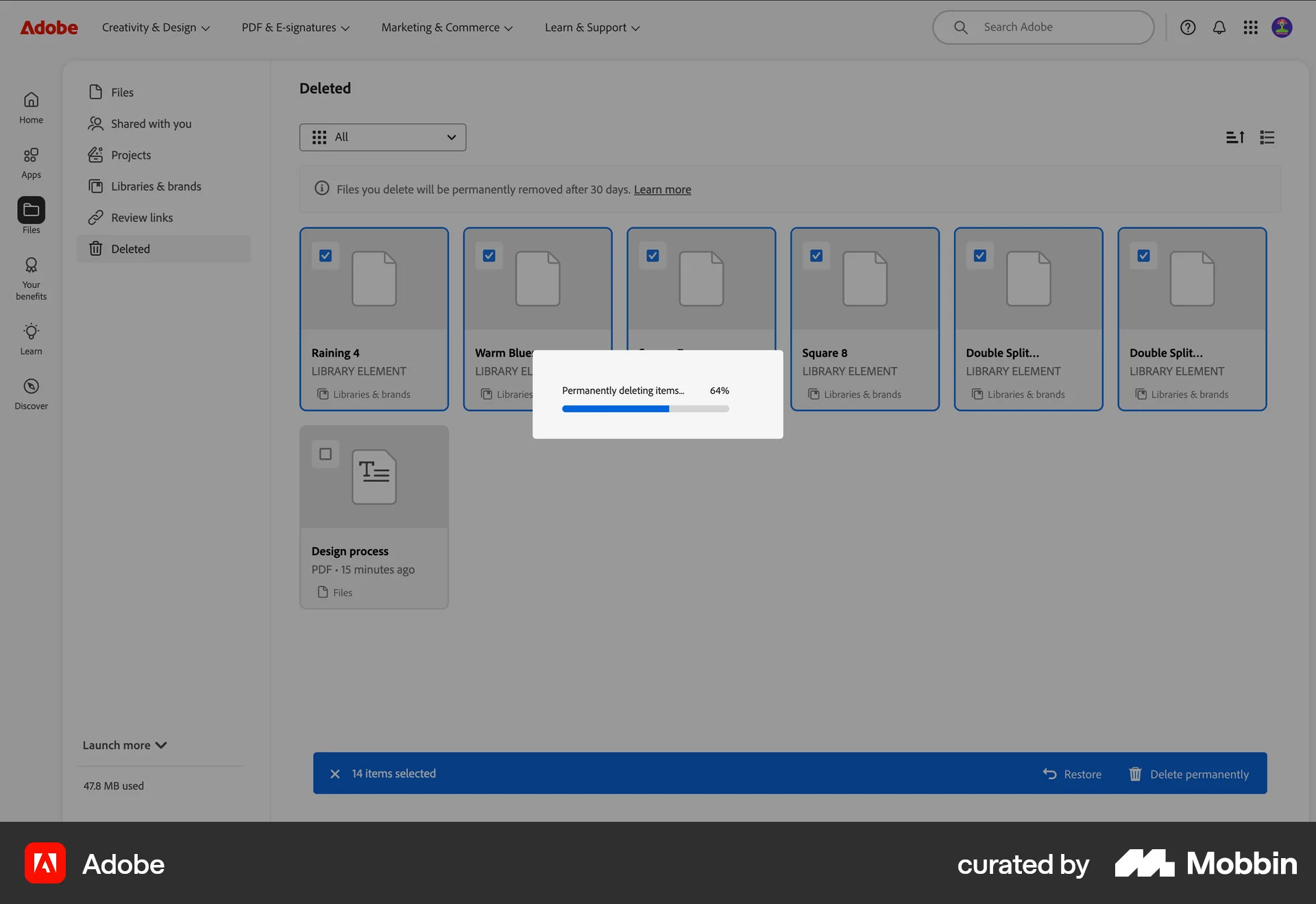 Adobe Web screen containing Loading Indicator UI element