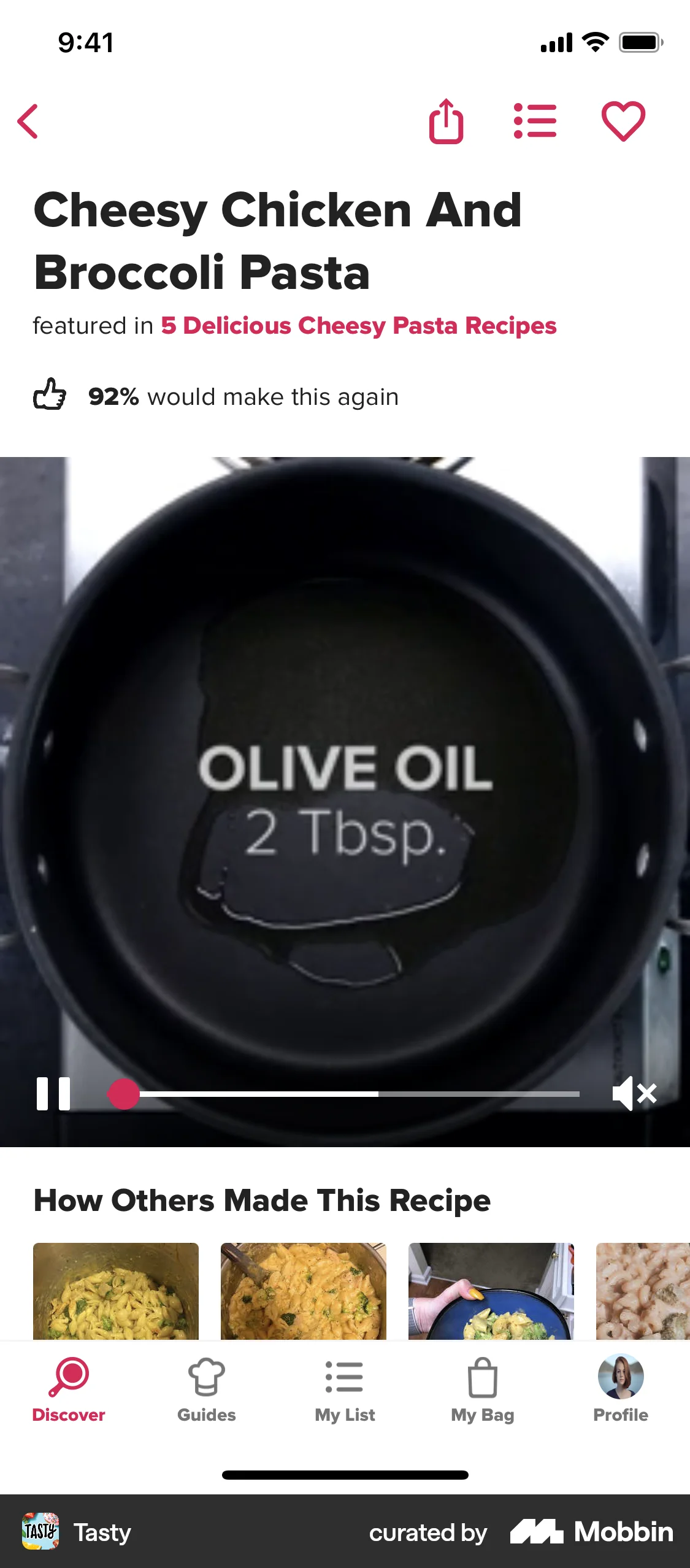 Tasty iOS Video Player screen