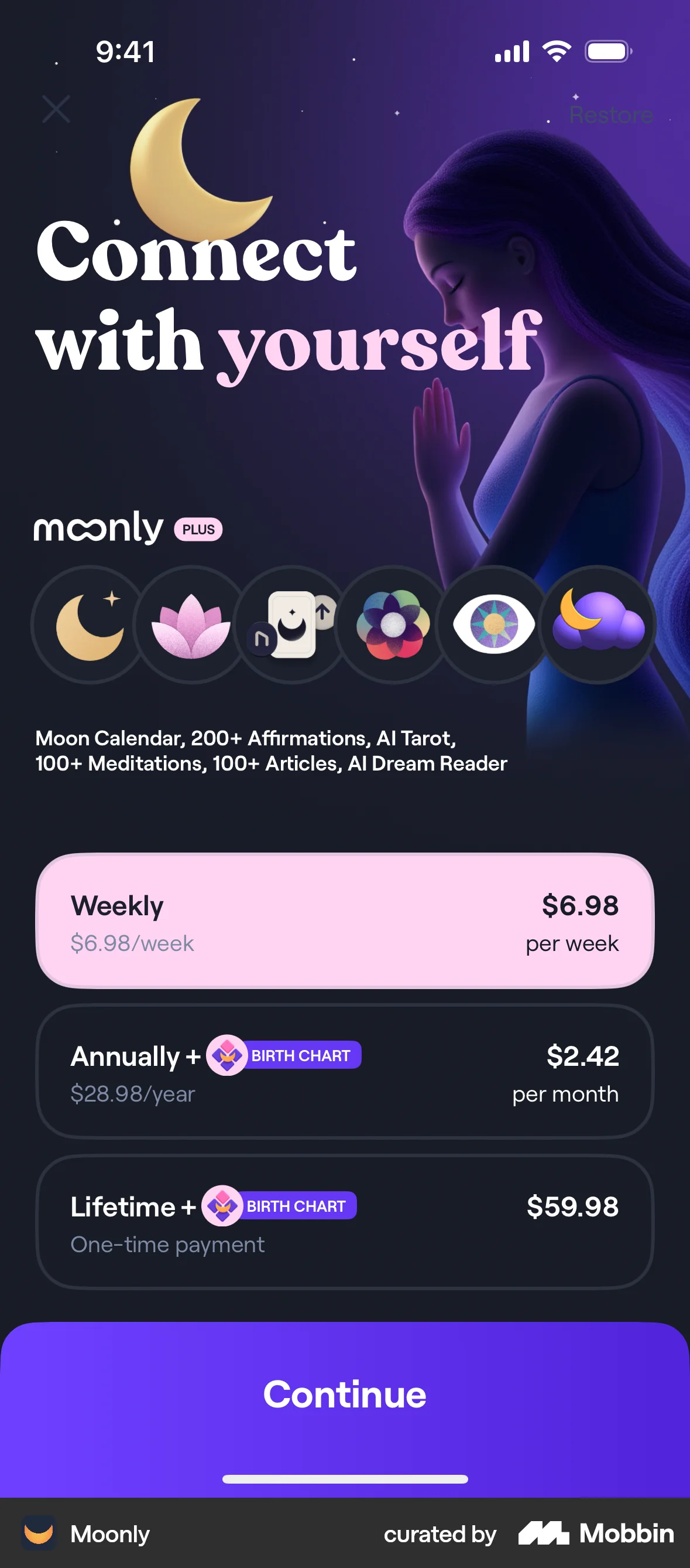 Moonly iOS Subscription & Paywall screen