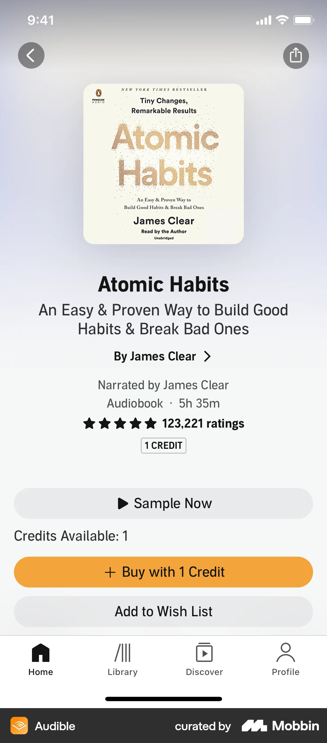 Audible iOS Song & Podcast Detail screen