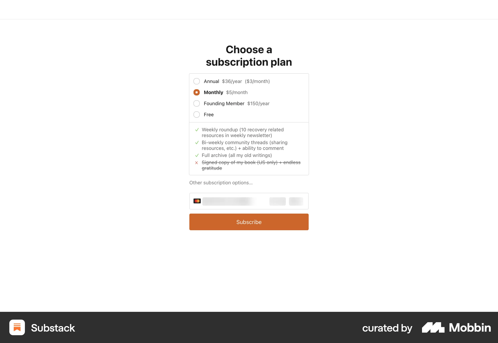 Substack Web Checkout screen