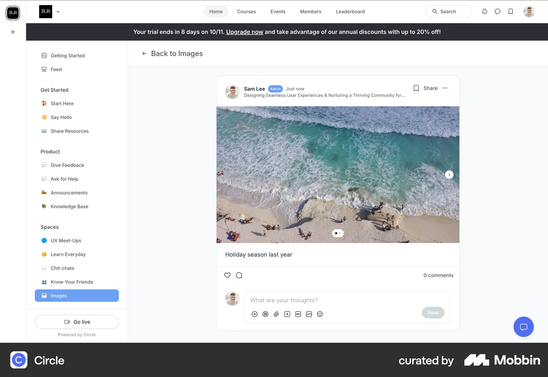 Circle Web Post Detail screen