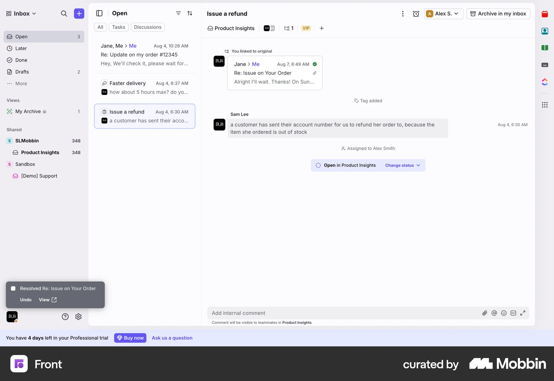 Front Web screen containing Toast UI element