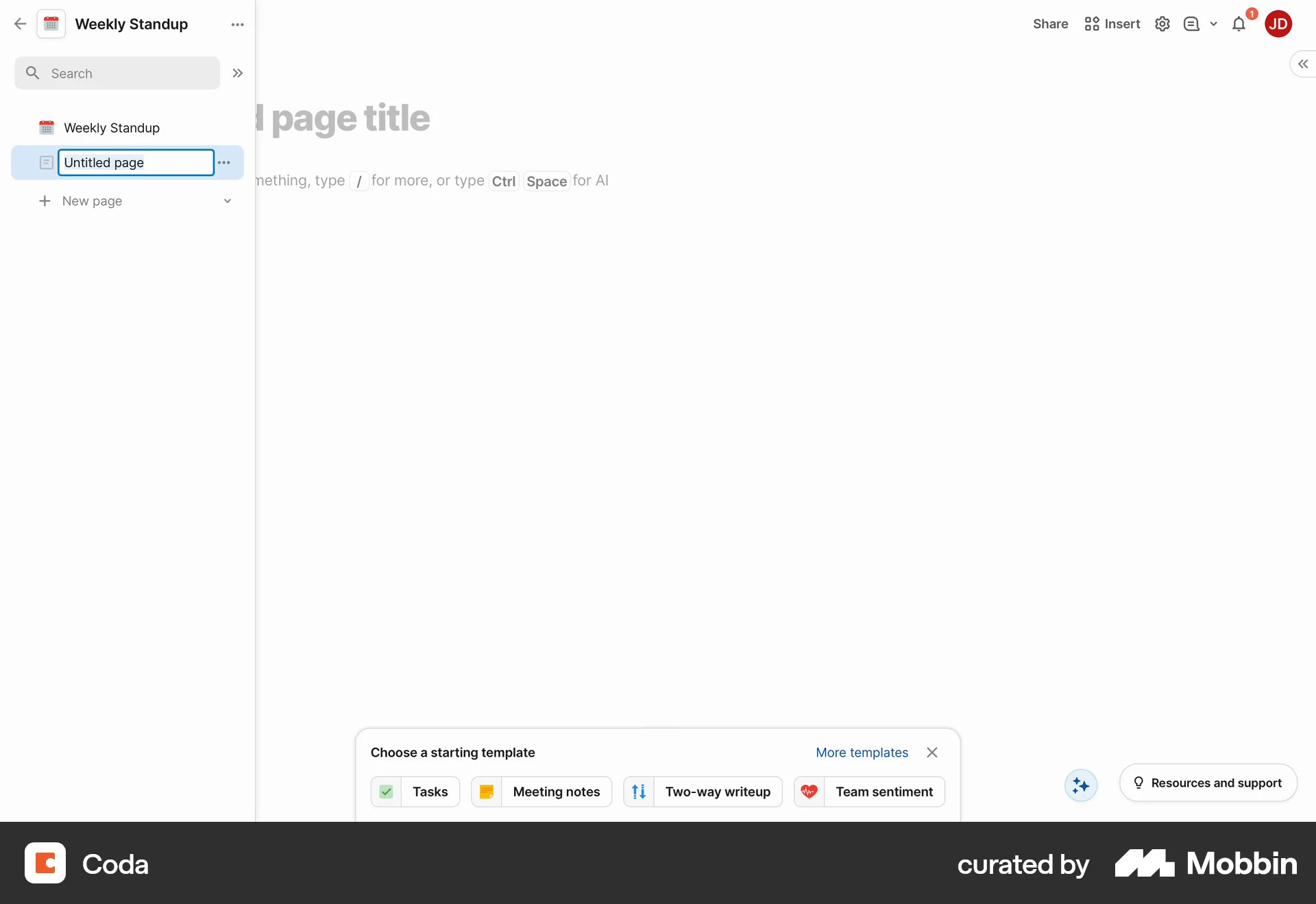 Coda Web screen containing Editable Text UI element
