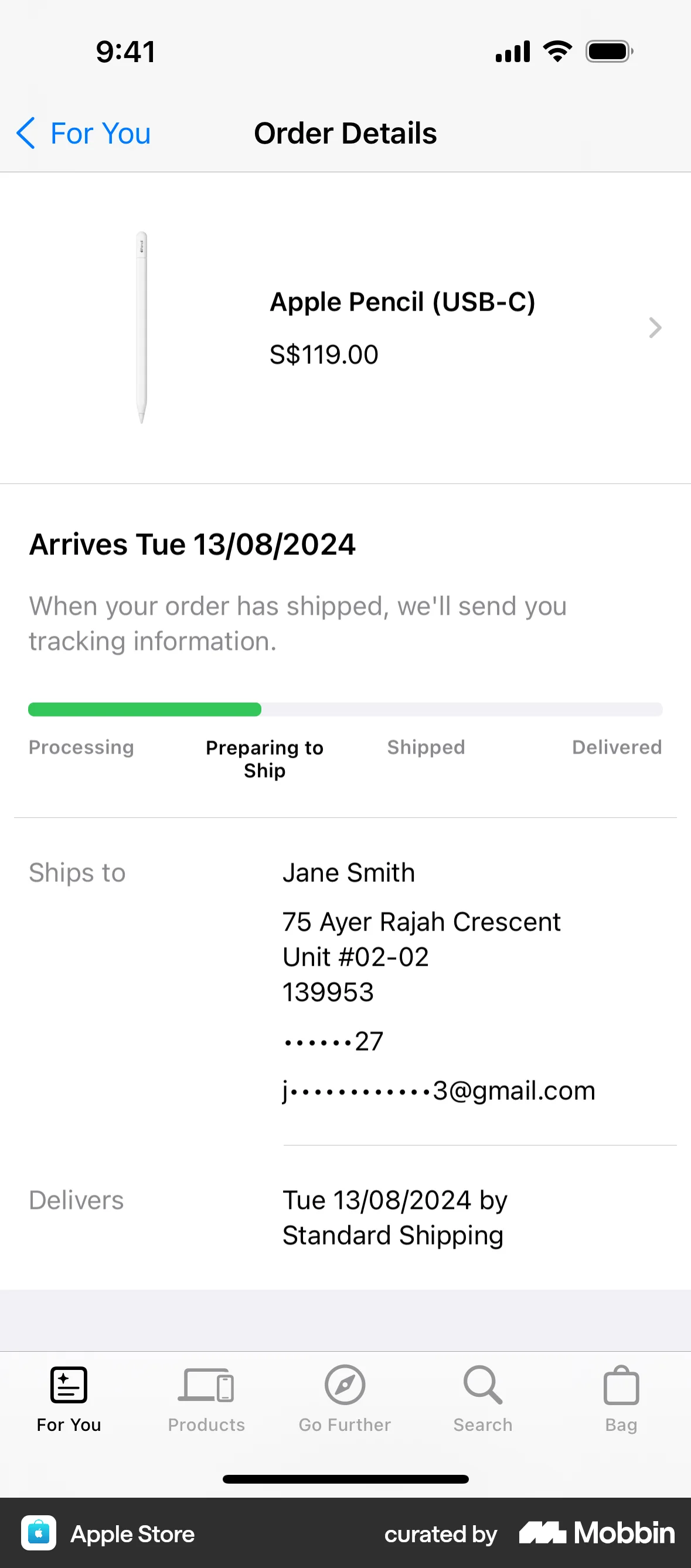 Apple Store iOS Order Detail screen