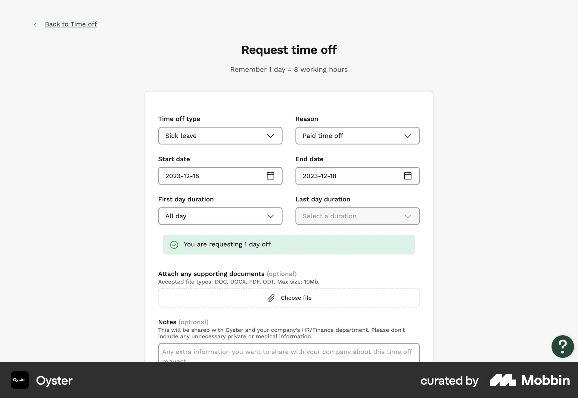 Oyster Web Web Form UI screen