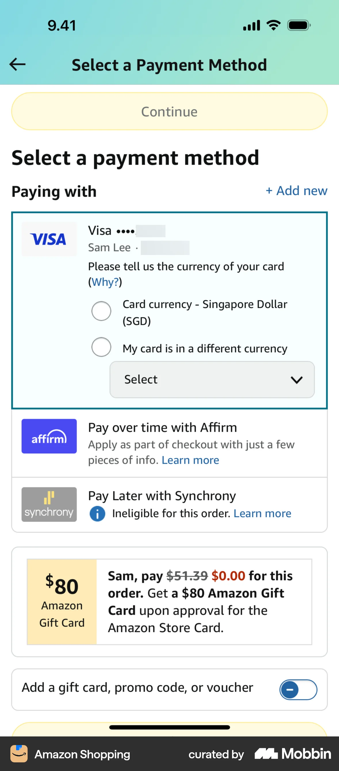 Amazon Shopping iOS Checkout screen