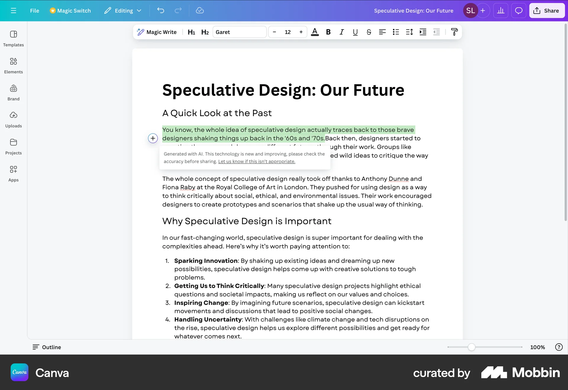 Canva Web screen containing Tooltip UI element