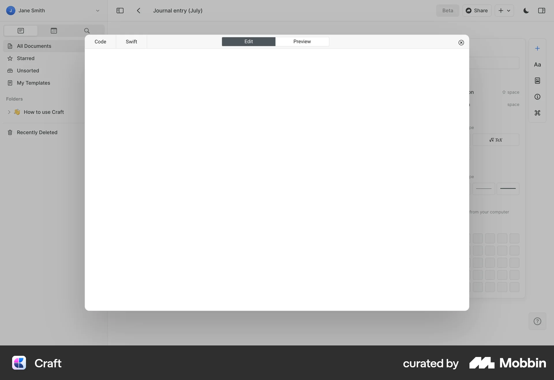 Craft Web Code Editor screen