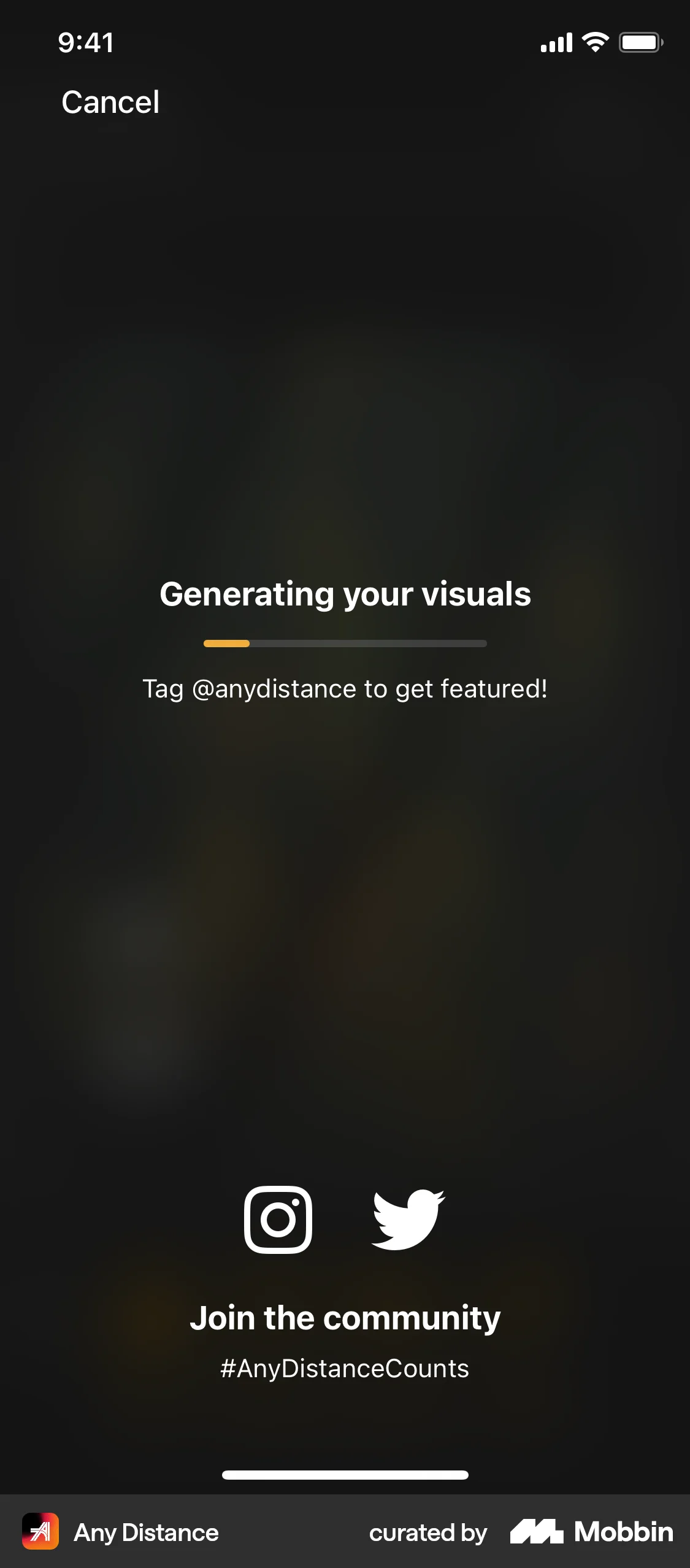 Any Distance iOS screen containing Loading Indicator UI element