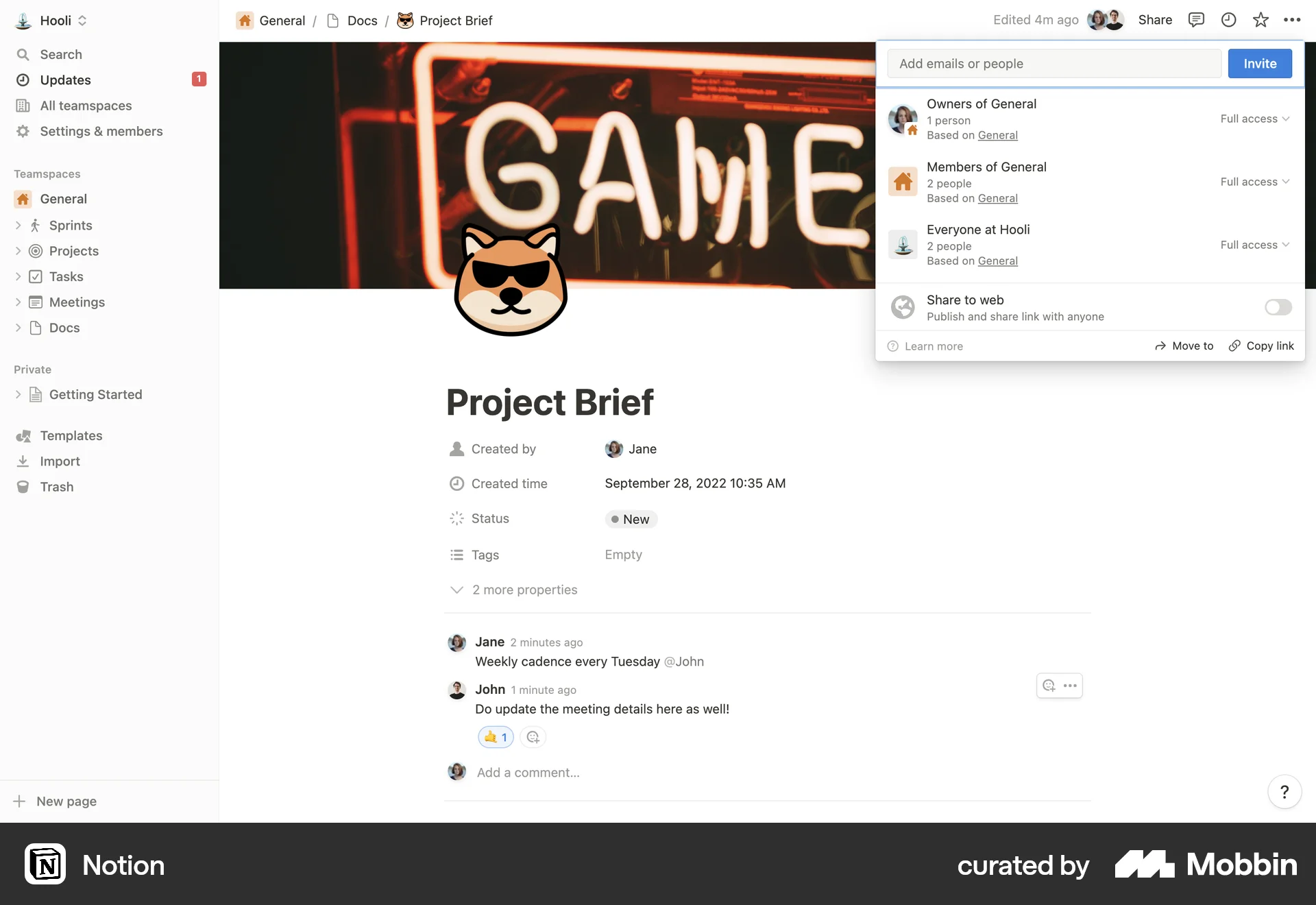 Notion Web Invite Teammates screen