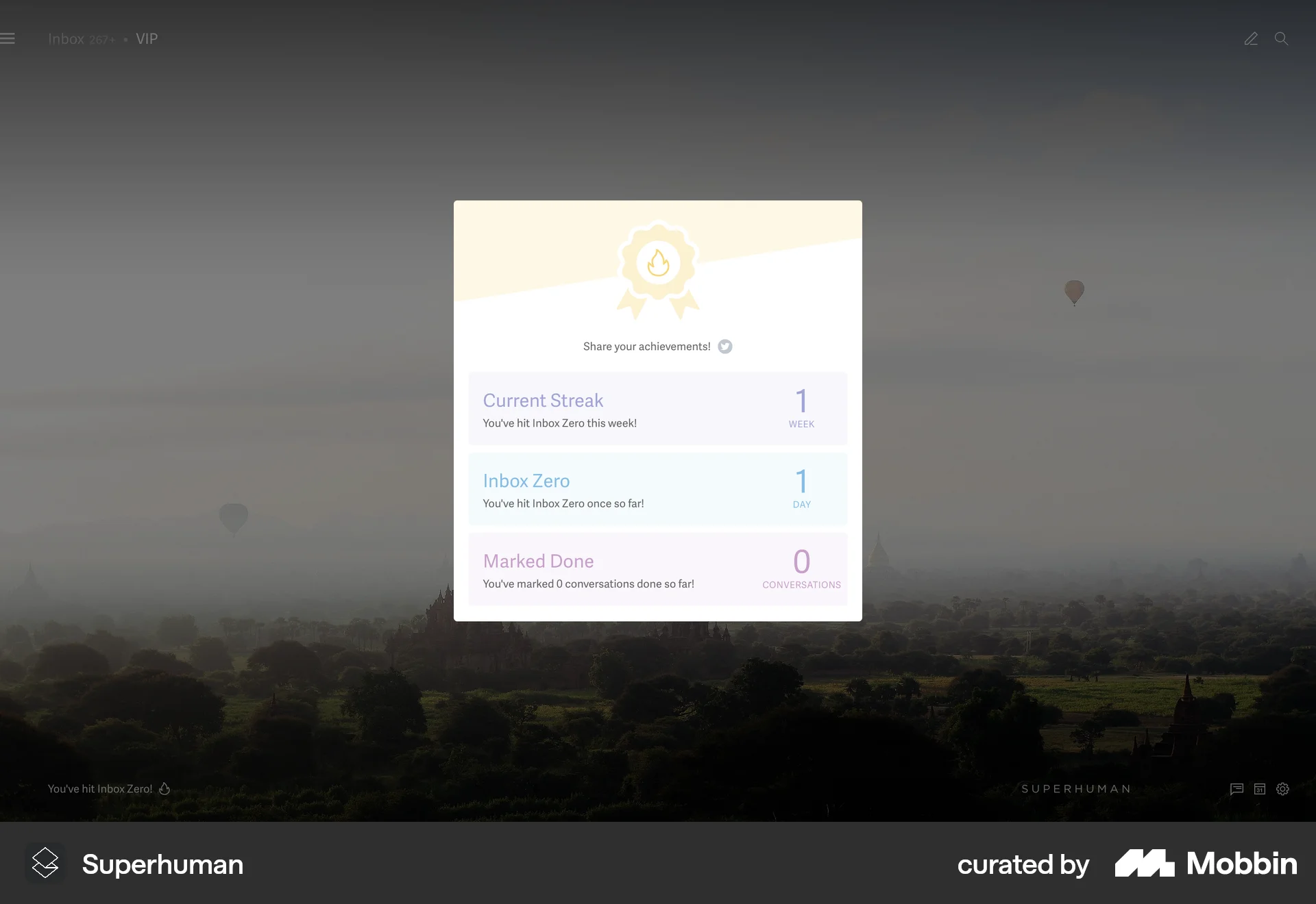 Superhuman Mail Web Achievements & Awards screen