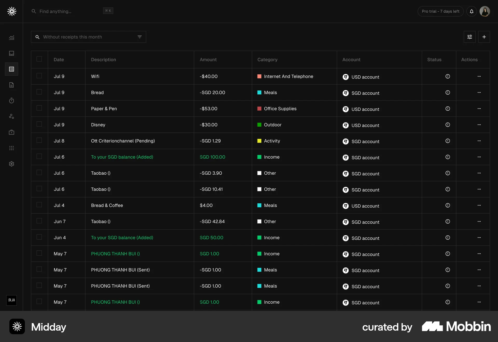 Midday Web Dark Mode screen