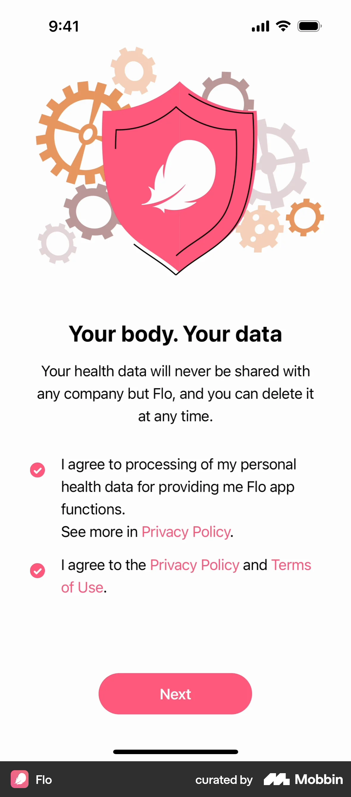 Flo iOS screen containing Checkbox UI element