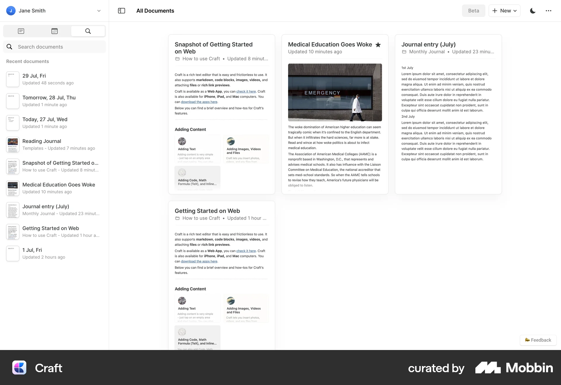 Craft Web Search screen