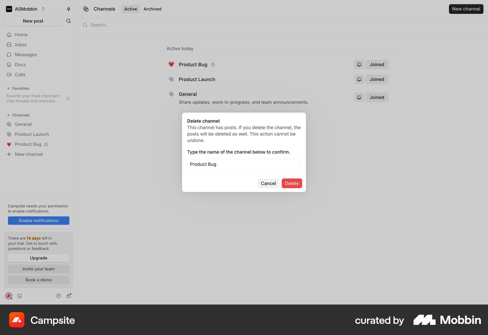 Campsite Web Delete screen
