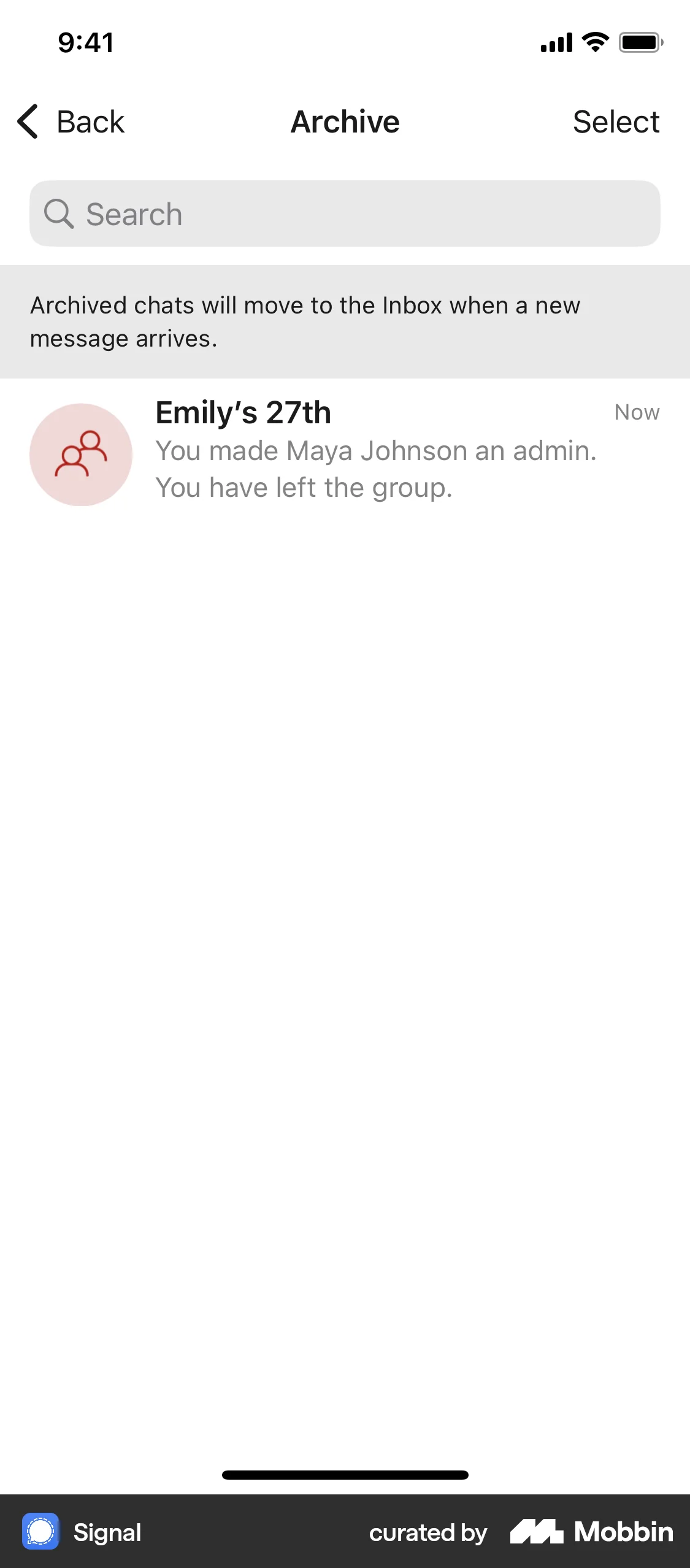 Signal iOS Trash & Archive screen