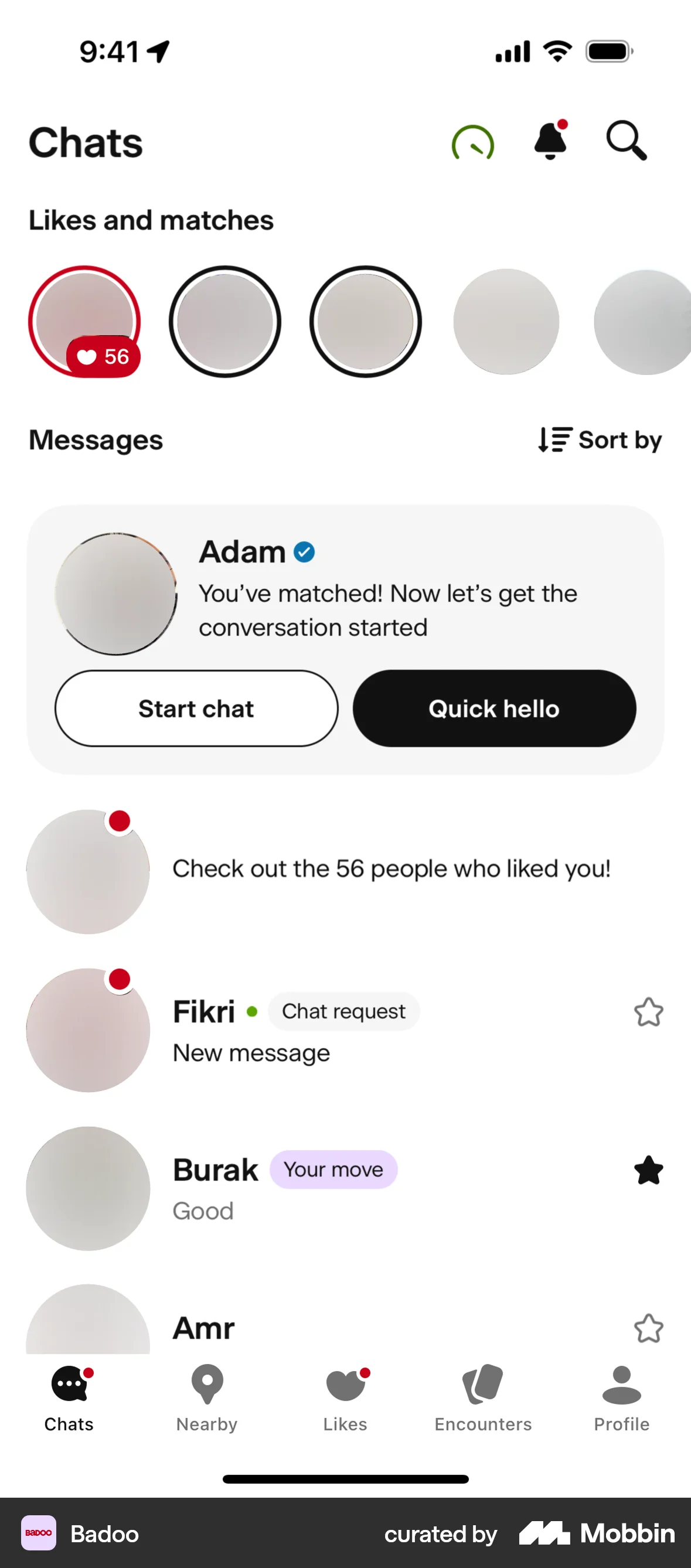 Badoo iOS Favorite & Pin screen
