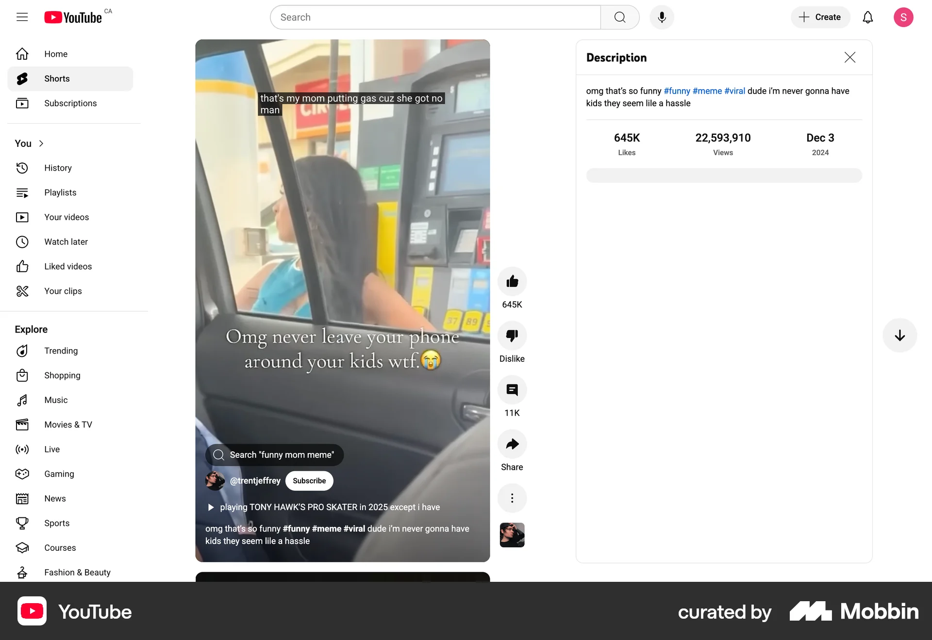 YouTube Web Post Detail screen