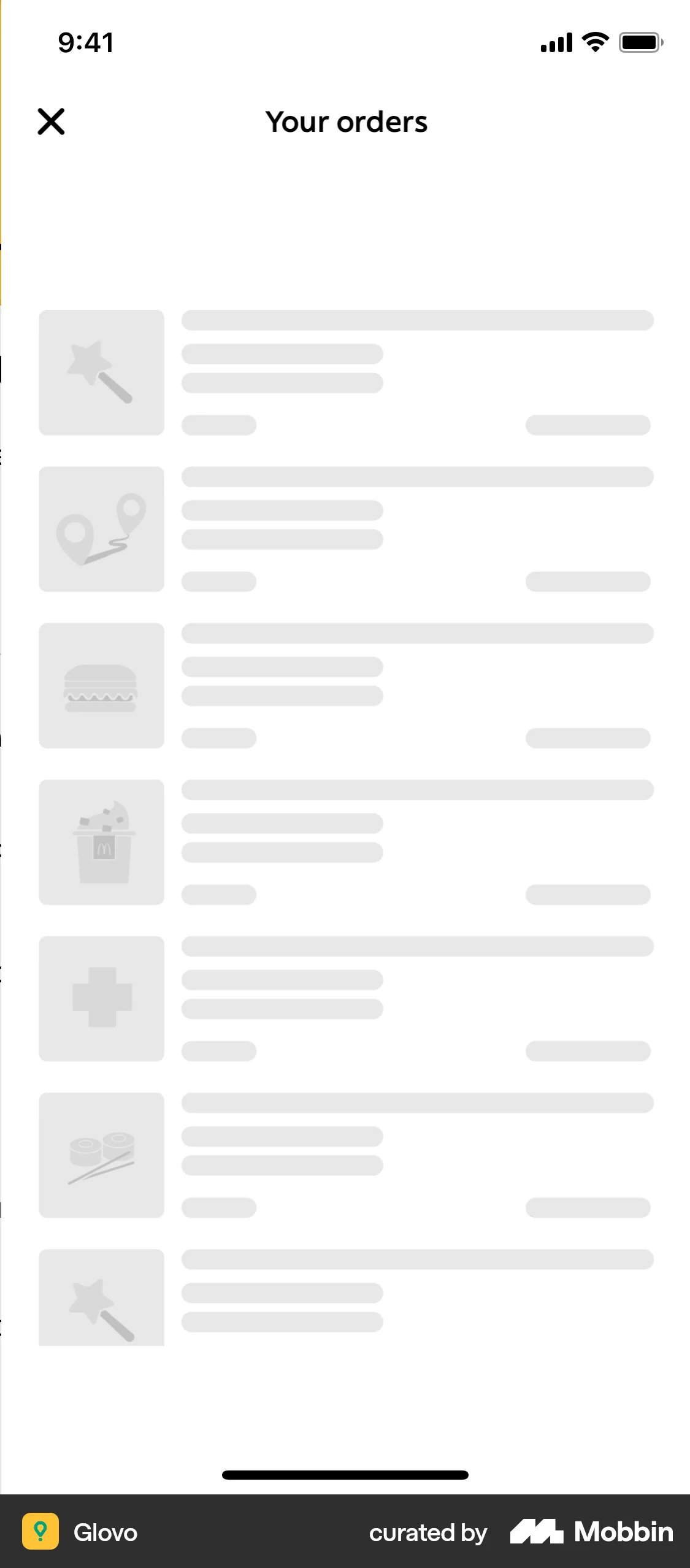 Glovo iOS screen containing Skeleton UI element