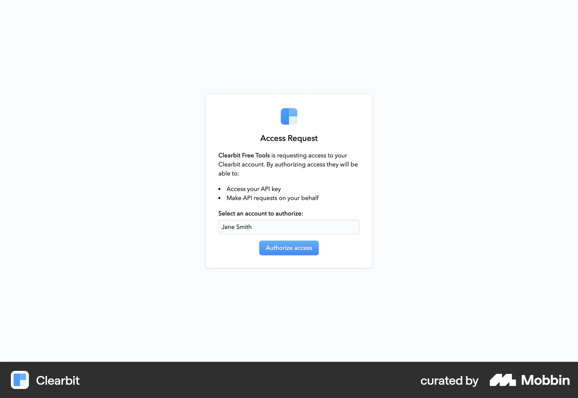 Clearbit Web Permission screen