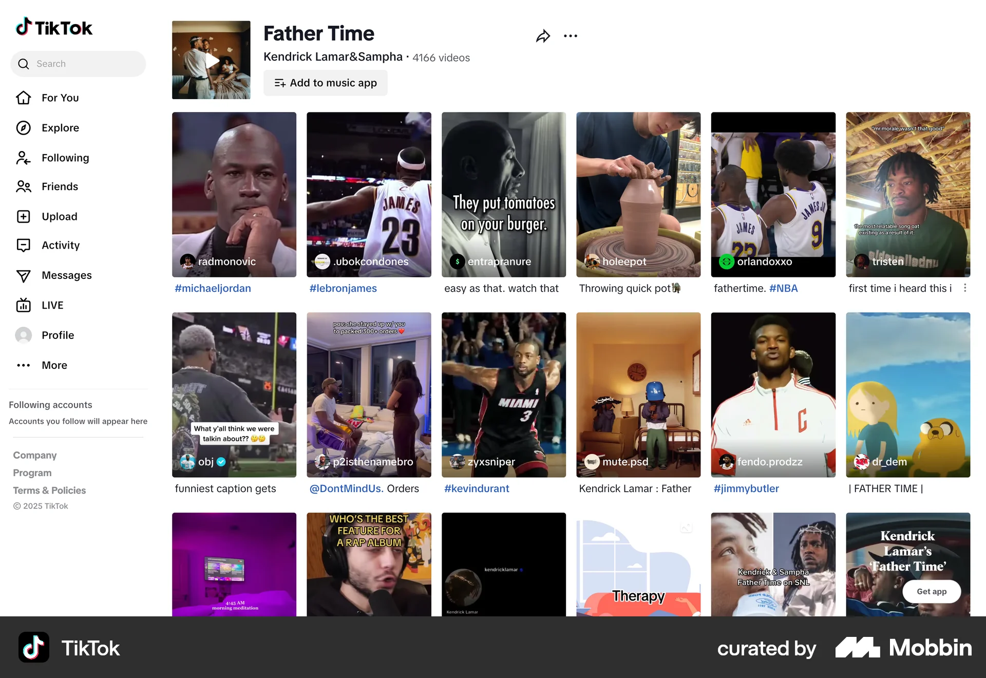 TikTok Web Song & Podcast Detail screen