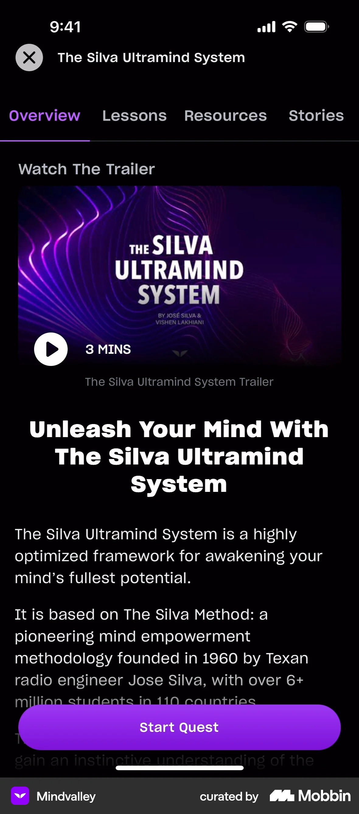 Mindvalley iOS Class & Lesson Detail screen