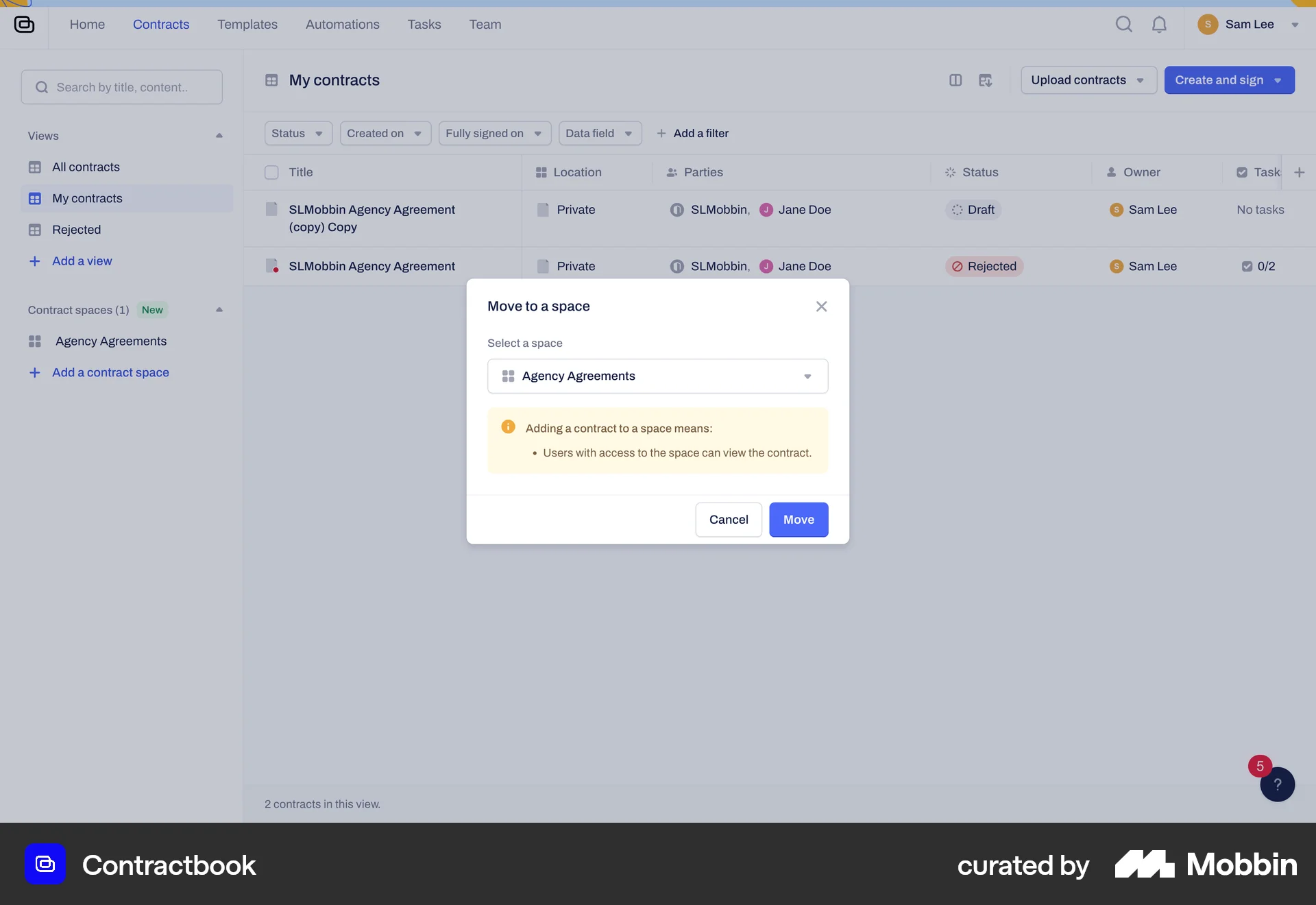 Contractbook Web Move screen