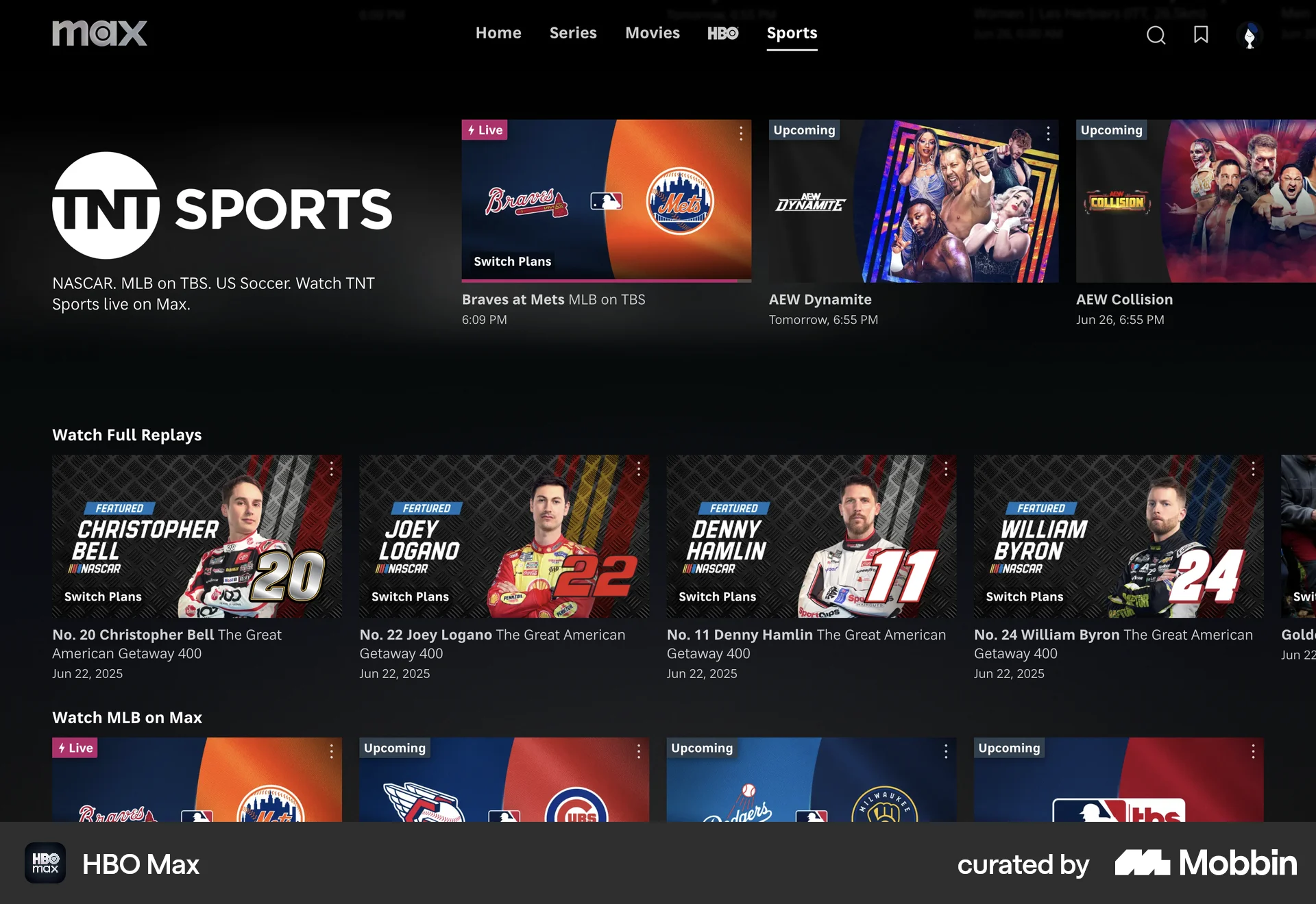 HBO Max Web Entertainment App screen