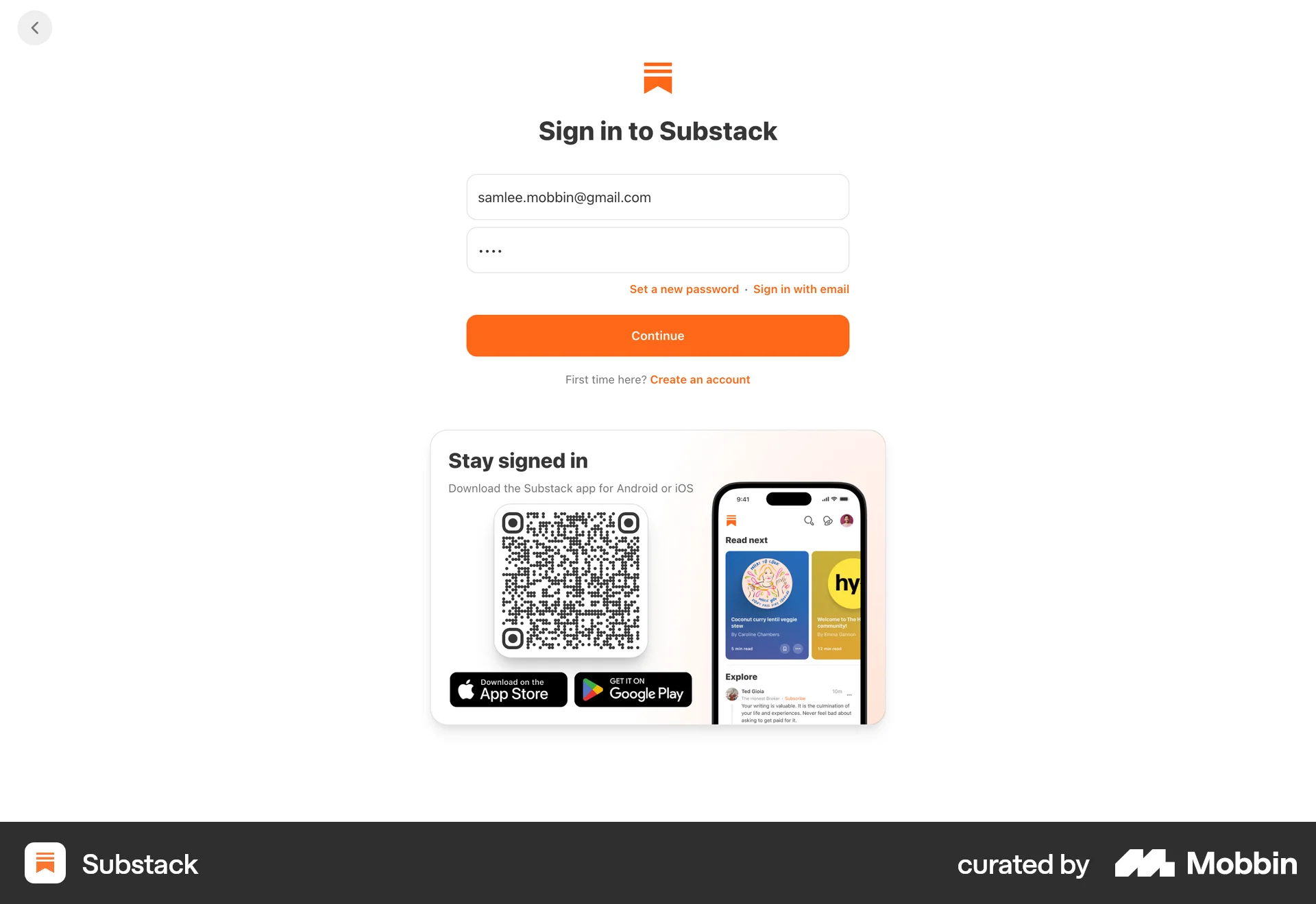 Substack Web QR Code screen
