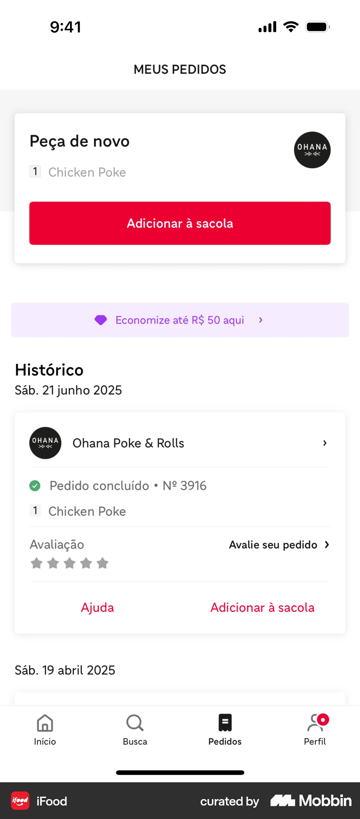 iFood iOS Order History screen