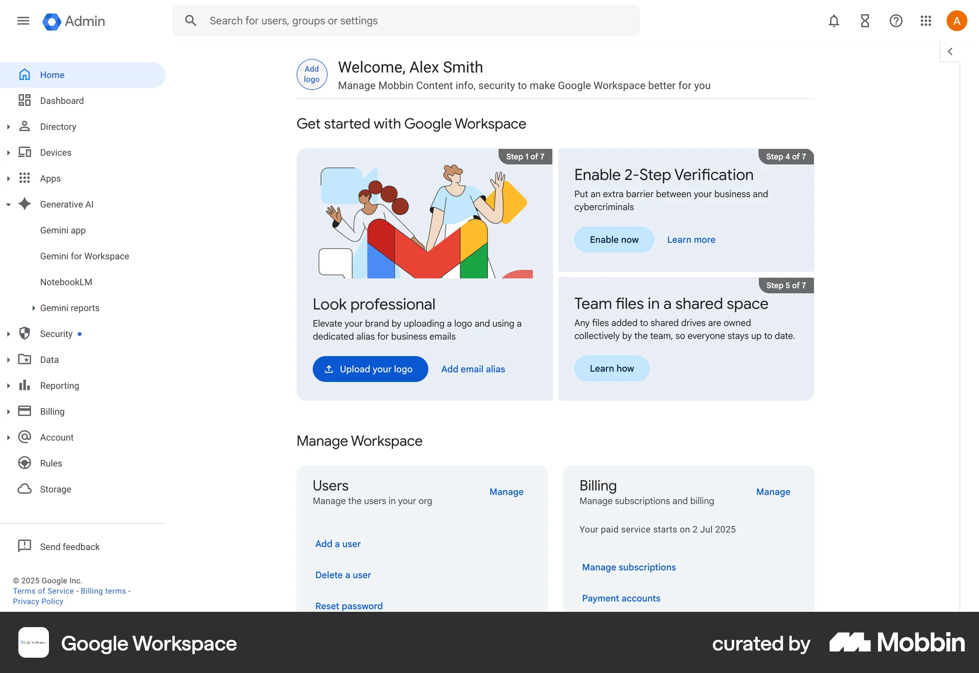 Google Workspace Web Admin Dashboard screen